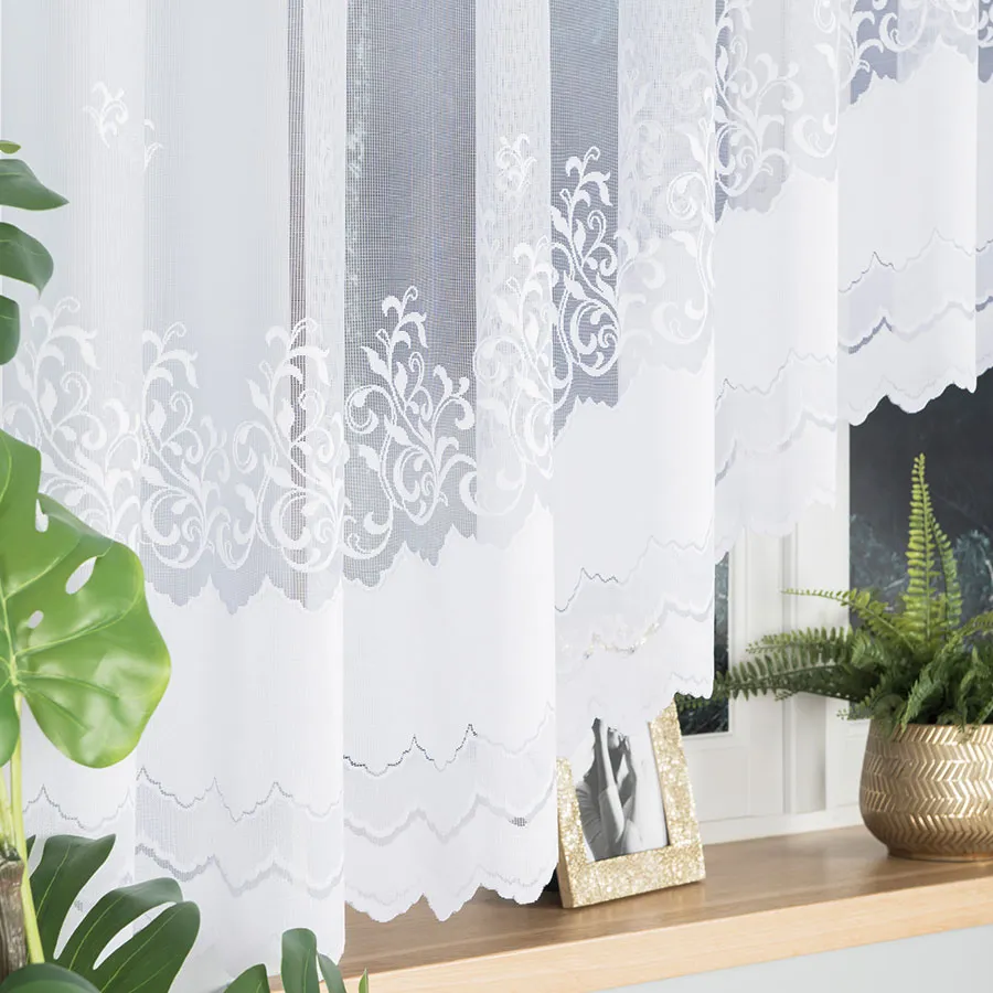 GENOWEFA Firanka żakardowa gotowa, szerokość 550 x wysokość 160cm, kolor 001 biały 023419