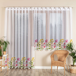 KWIATOWA ŁĄKA Firanka żakardowa gotowa na prosto, szerokość 300 x wysokość 220cm, kolor 001 biały P00308