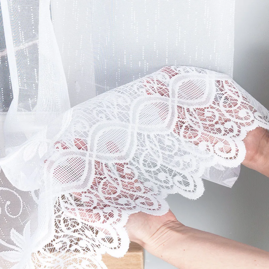 JOWITA Firanka żakardowa gotowa ze wzorem pasowym, szerokość 400 x wysokość 80cm, kolor 001 biały 018960