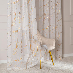 MARMA Firana gotowa na przelotkach z ołowianką, szerokość 140cm x wysokość 250cm, kolor 004 biały ze złotym zdobieniem 1
