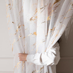 MARMA Firana gotowa na przelotkach z ołowianką, szerokość 140cm x wysokość 250cm, kolor 004 biały ze złotym zdobieniem 1