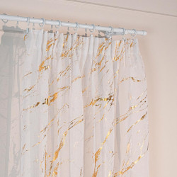 MARMA Firana gotowa na taśmie z ołowianką, szerokość 140cm x wysokość 250cm, kolor 001 biały ze złotym zdobieniem 13210