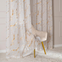 MARMA Firana gotowa na taśmie z ołowianką, szerokość 140cm x wysokość 250cm, kolor 001 biały ze złotym zdobieniem 13210