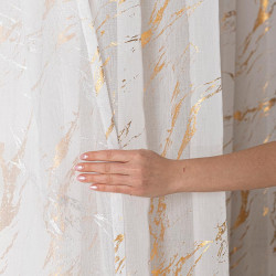 MARMA Firana gotowa na taśmie z ołowianką, szerokość 140cm x wysokość 250cm, kolor 001 biały ze złotym zdobieniem 13210