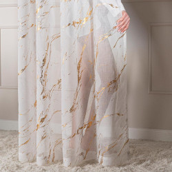 MARMA Firana gotowa na taśmie z ołowianką, szerokość 140cm x wysokość 250cm, kolor 001 biały ze złotym zdobieniem 13210
