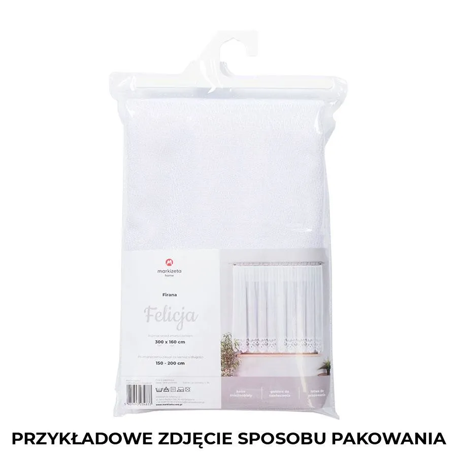 FELICJA Firanka żakardowa gotowa ze wzorem na samym dole na prosto, szerokość 300 x wysokość 250cm, kolor 001 biały 018989