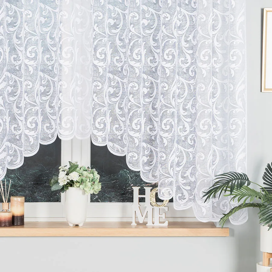 LEOKADIA Firanka żakardowa gotowa, szerokość 300 x wysokość 155cm, kolor 001 biały 023034