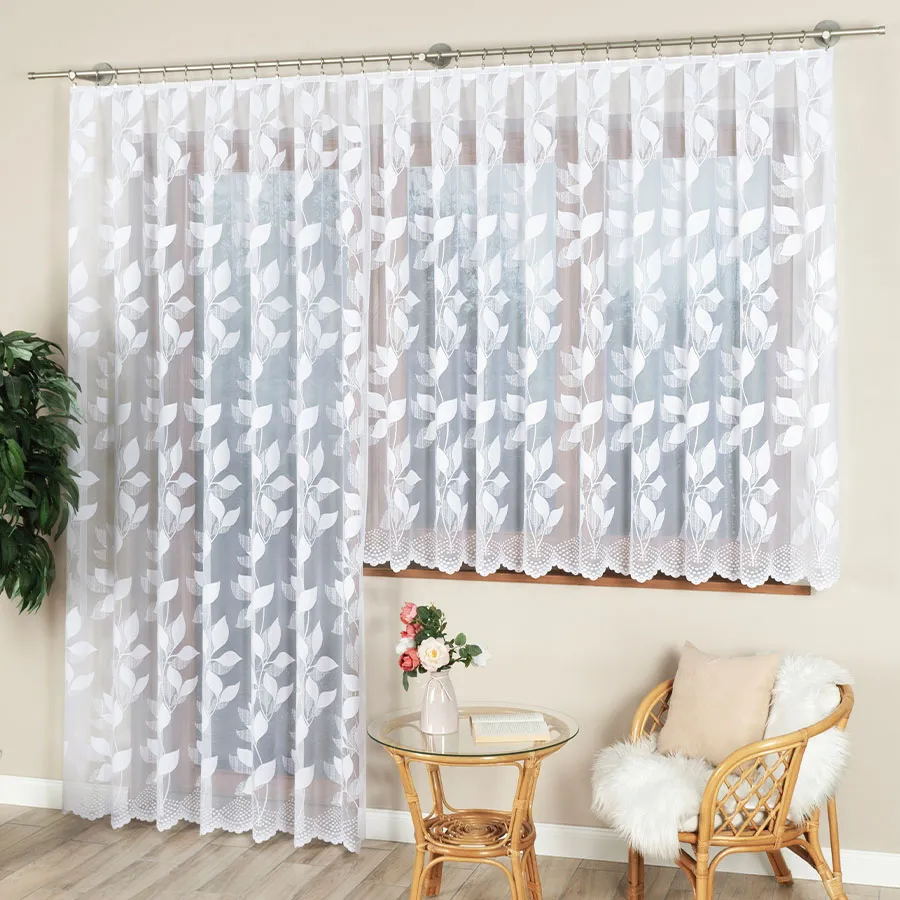 MARTYNA Firanka żakardowa gotowa na prosto, szerokość 200 x wysokość 250cm, kolor 001 biały 023083