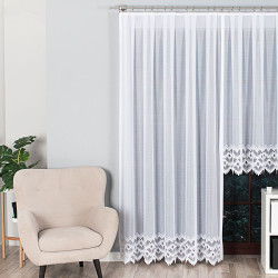 FELICJA Firanka żakardowa gotowa ze wzorem na samym dole na prosto, szerokość 200 x wysokość 250cm, kolor 001 biały 018989