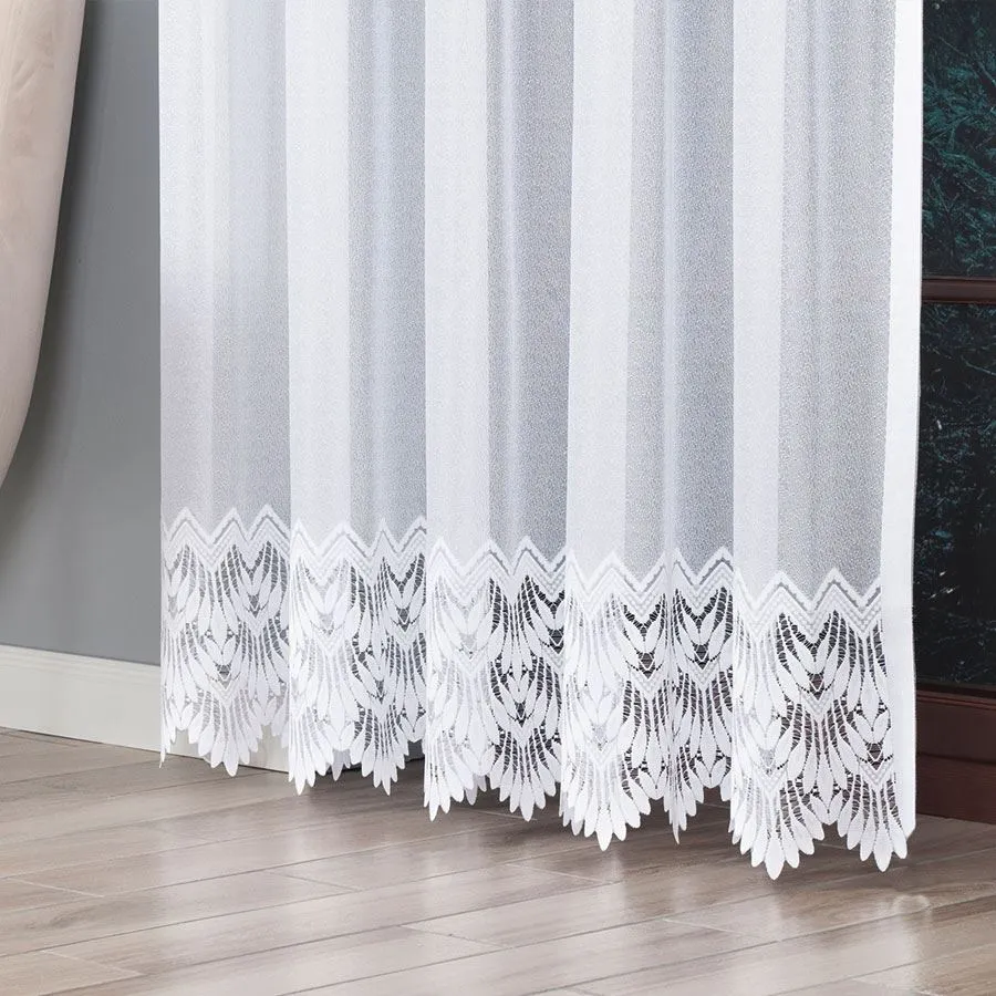 FELICJA Firanka żakardowa gotowa ze wzorem na samym dole na prosto, szerokość 200 x wysokość 250cm, kolor 001 biały 018989