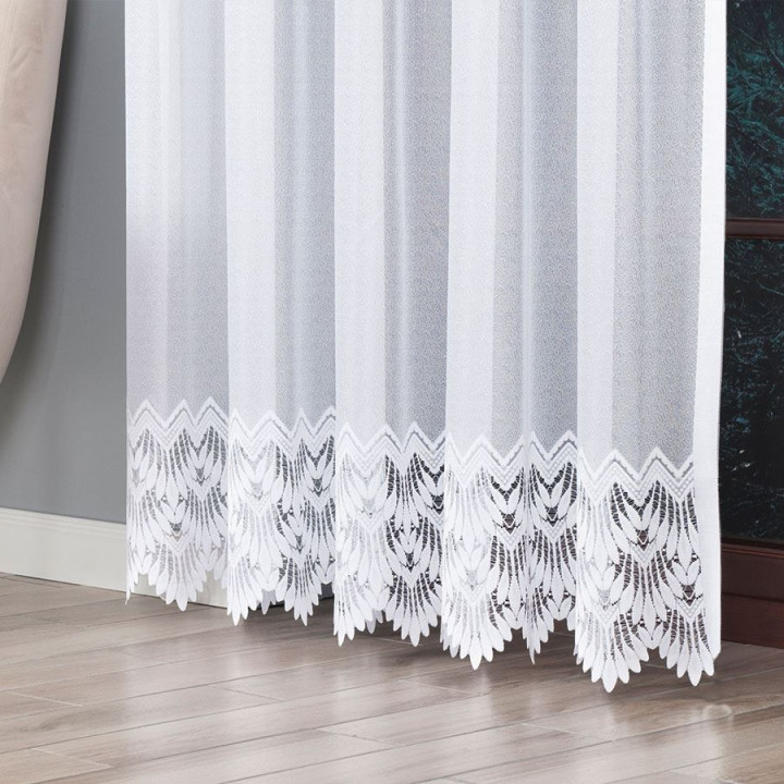 FELICJA Firanka żakardowa gotowa ze wzorem na samym dole na prosto, szerokość 200 x wysokość 250cm, kolor 001 biały 018989