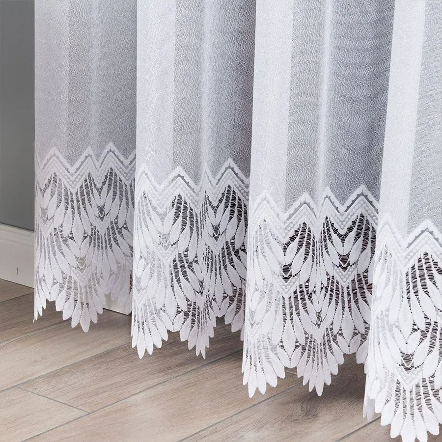 FELICJA Firanka żakardowa gotowa ze wzorem na samym dole na prosto, szerokość 200 x wysokość 250cm, kolor 001 biały 018989