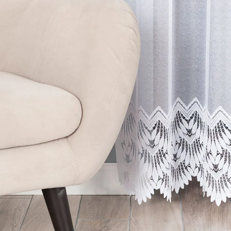 FELICJA Firanka żakardowa gotowa ze wzorem na samym dole na prosto, szerokość 200 x wysokość 250cm, kolor 001 biały 018989