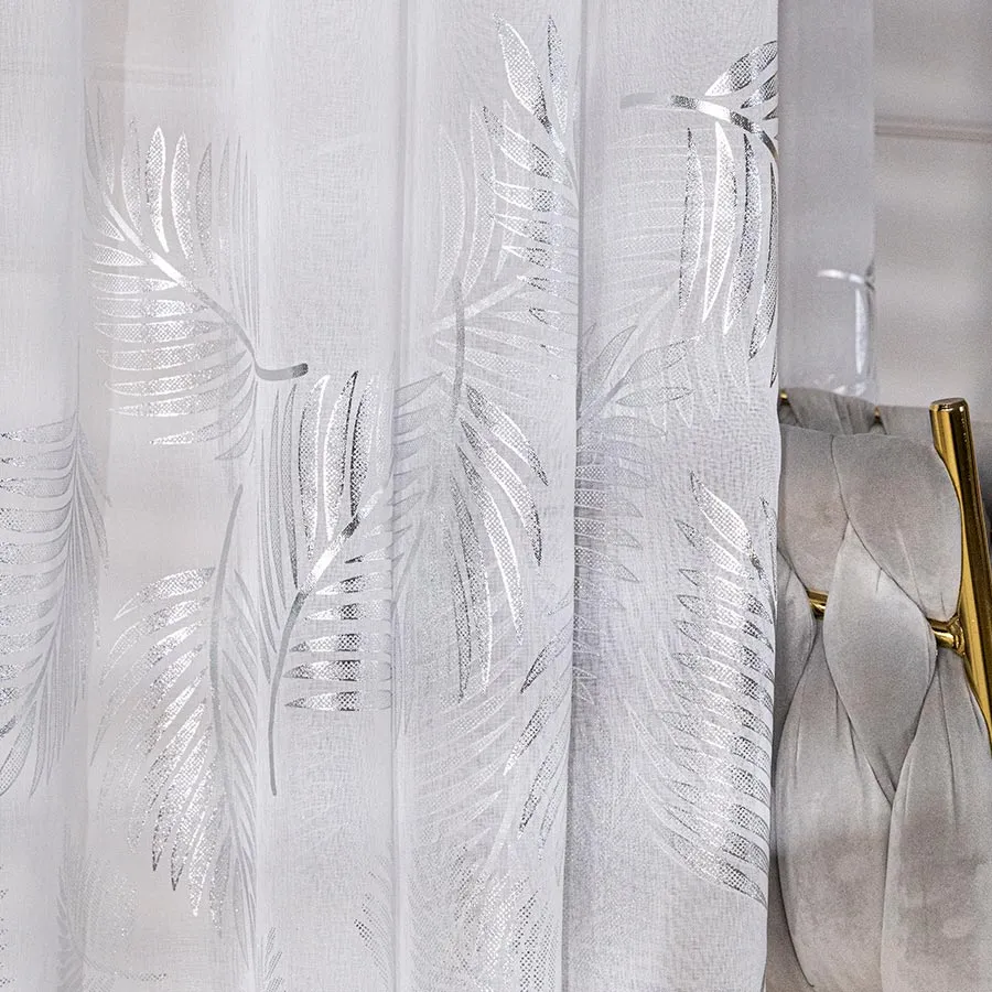 MARIETTA Firana gotowa na przelotkach z ołowianką, szerokość 140cm x wysokość 250cm, kolor 001 biały ze srebrnym zdobieni