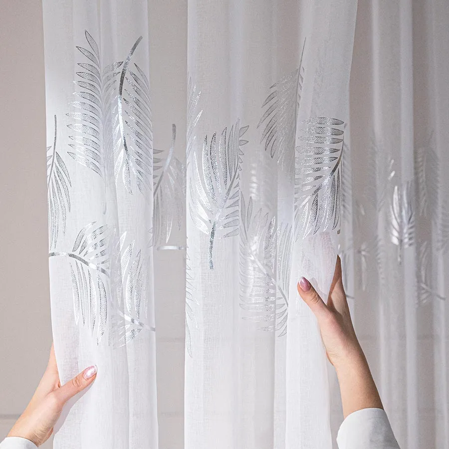 MARIETTA Firana gotowa na przelotkach z ołowianką, szerokość 140cm x wysokość 250cm, kolor 001 biały ze srebrnym zdobieni