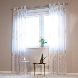 MARIETTA Firana gotowa na przelotkach z ołowianką, szerokość 140cm x wysokość 250cm, kolor 004 biały ze złotym zdobienie