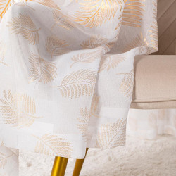 MARIETTA Firana gotowa na przelotkach z ołowianką, szerokość 140cm x wysokość 250cm, kolor 004 biały ze złotym zdobienie