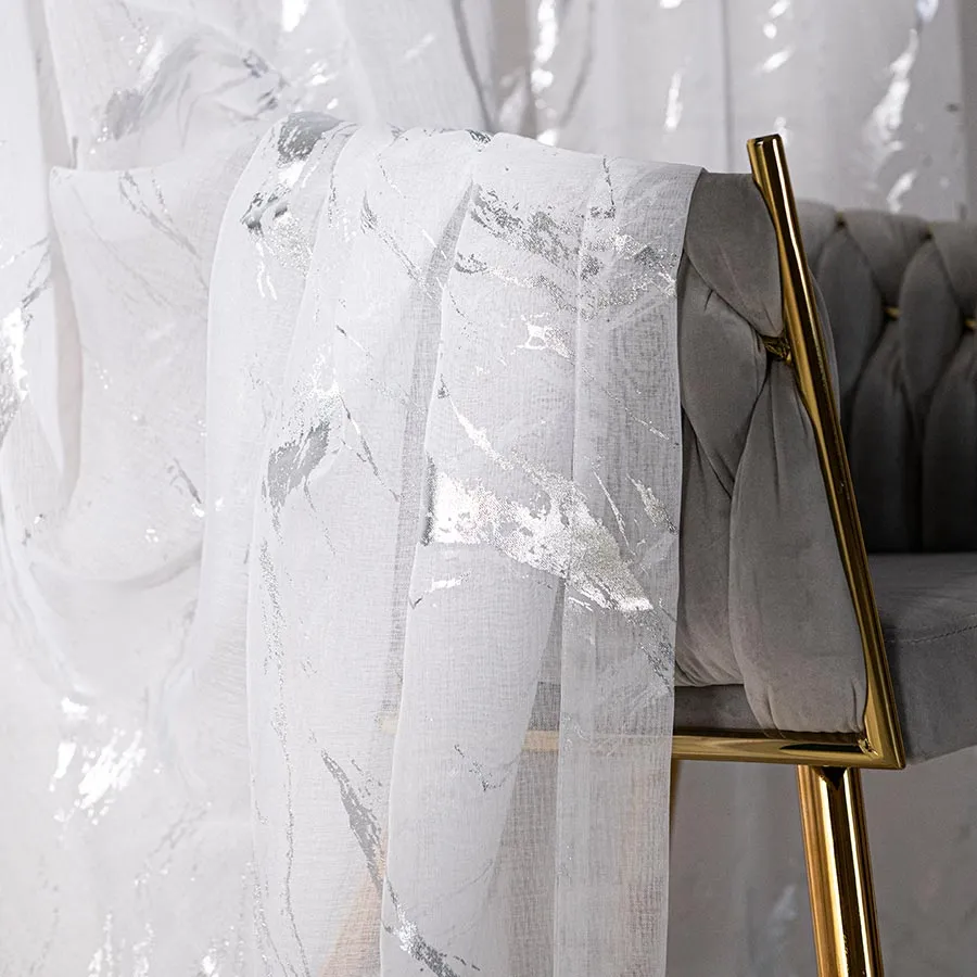 MARMA Firana gotowa na przelotkach z ołowianką, szerokość 140cm x wysokość 250cm, kolor 001 biały ze srebrnym zdobieniem