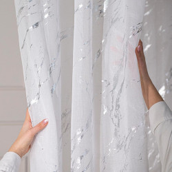 MARMA Firana gotowa na przelotkach z ołowianką, szerokość 140cm x wysokość 250cm, kolor 001 biały ze srebrnym zdobieniem