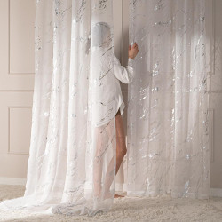 MARMA Firana gotowa na przelotkach z ołowianką, szerokość 140cm x wysokość 250cm, kolor 001 biały ze srebrnym zdobieniem