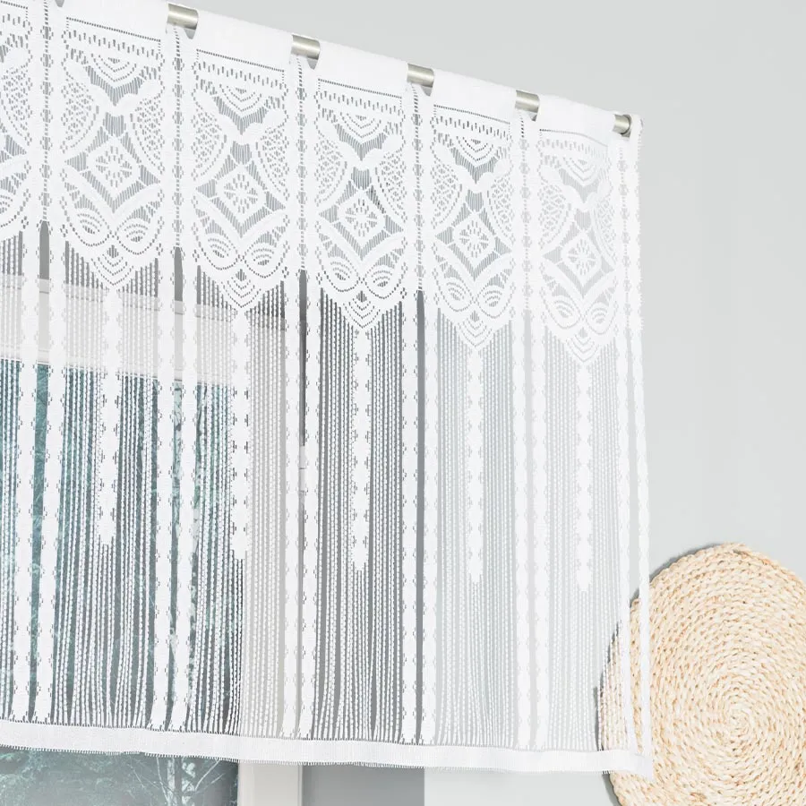 INARA Zazdrostka makramowa żakardowa gotowa, szerokość 180 x wysokość 75cm, kolor 001 biały 001470