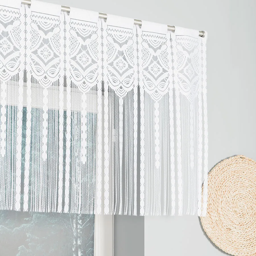 INARA Zazdrostka makramowa żakardowa gotowa, szerokość 180 x wysokość 75cm, kolor 001 biały 001470