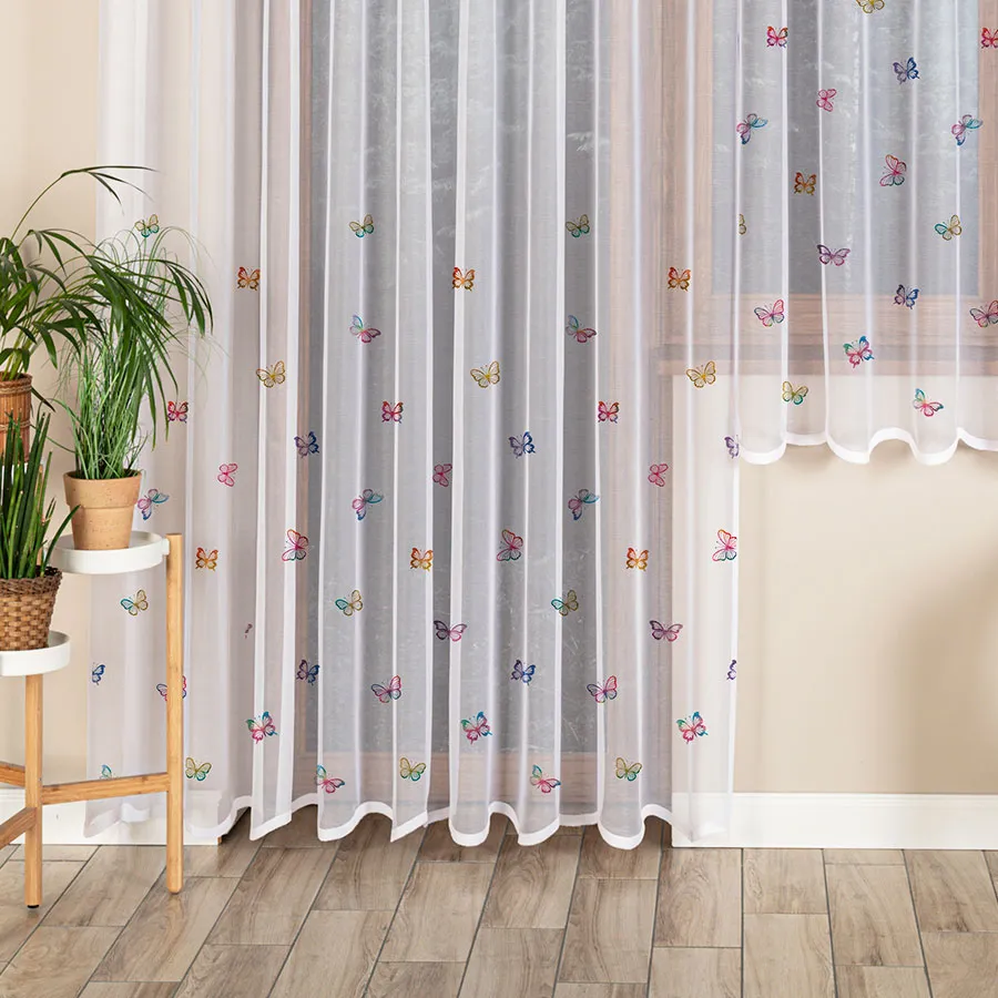 MOTYLKI Firanka żakardowa gotowa na prosto, szerokość 300 x wysokość 220cm, kolor 001 biały P00310