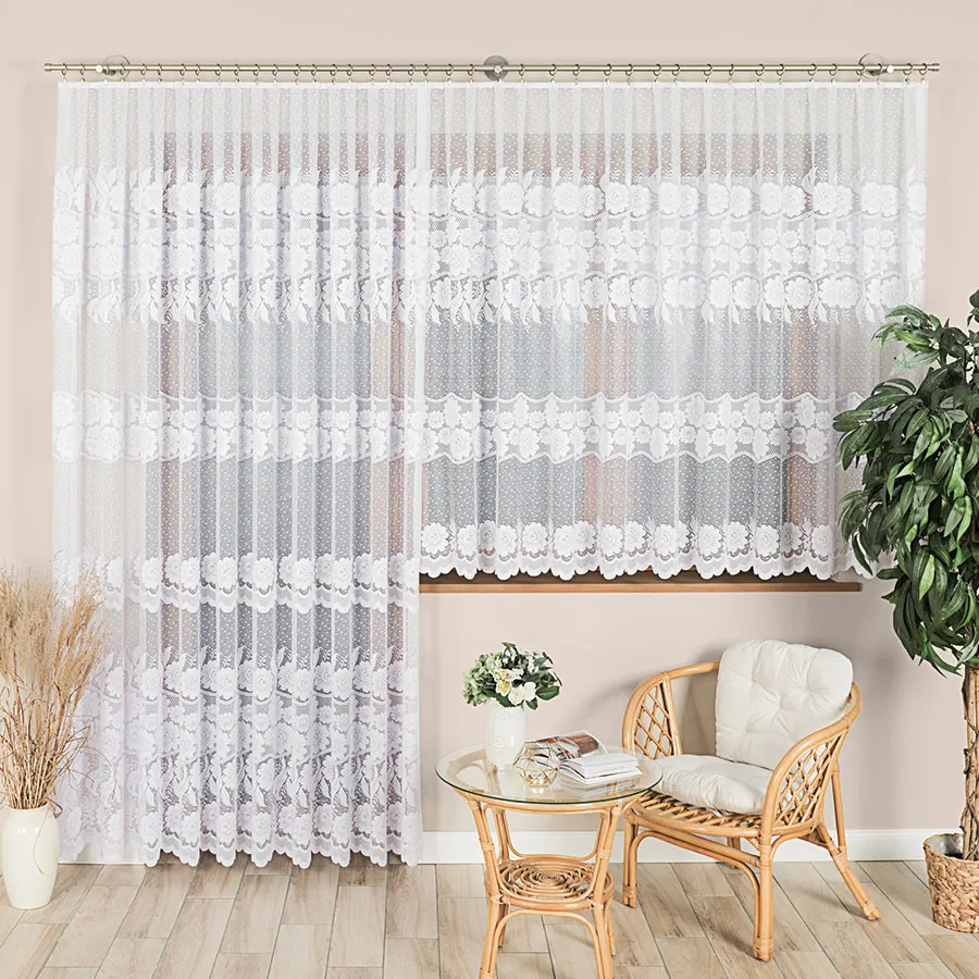 OKSANA Firanka żakardowa gotowa, szerokość 300 x wysokość 250cm, kolor 001 biały 049360