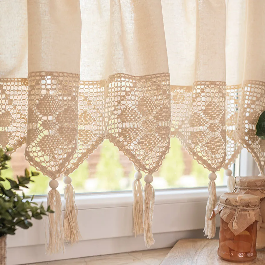 RACHELA Zazdrostka gotowa z ażurem, szerokość 200 x wysokość 75cm, kolor 012 kremowy 912432