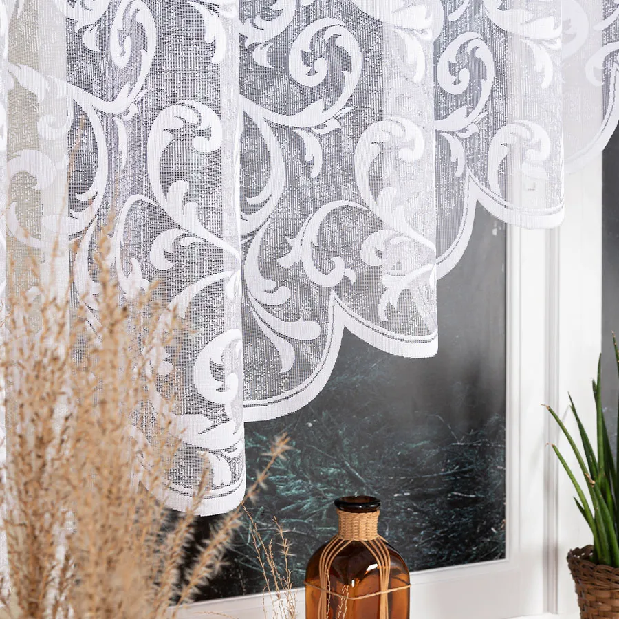 LEOKADIA Firanka żakardowa gotowa, szerokość 350 x wysokość 135cm, kolor 001 biały 023034