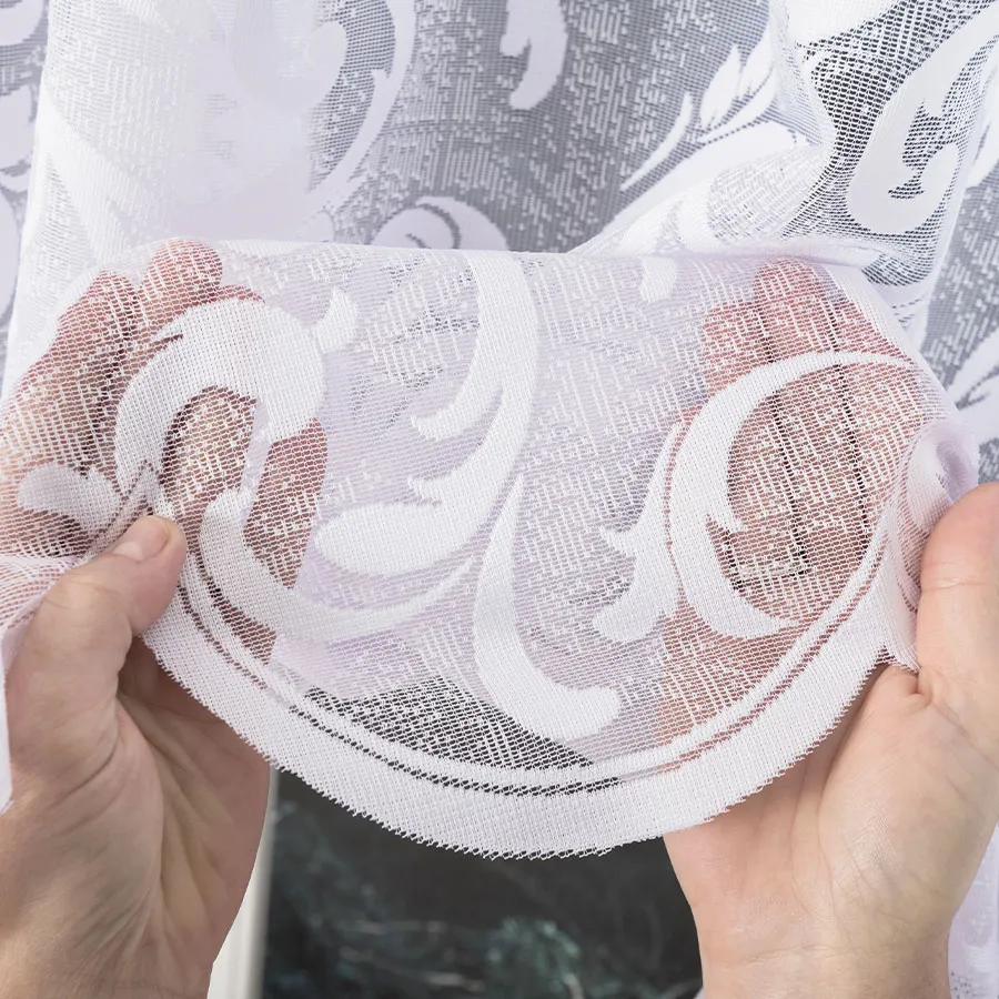 LEOKADIA Firanka żakardowa gotowa, szerokość 350 x wysokość 135cm, kolor 001 biały 023034