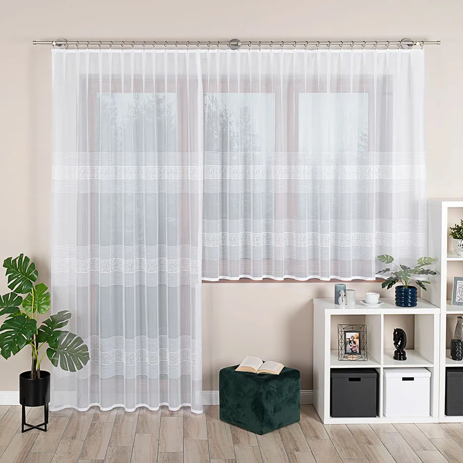 KLAUDYNA Firanka żakardowa gotowa, szerokość 200 x wysokość 250cm, kolor 001 biały 018970