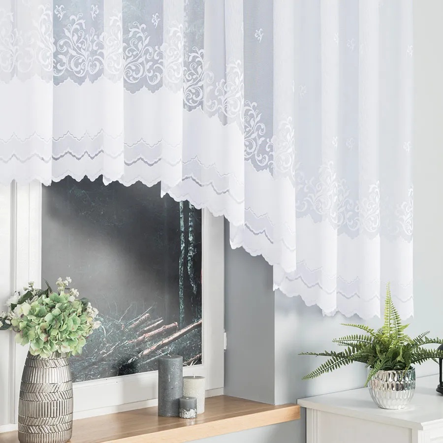 GENOWEFA Firanka żakardowa gotowa, szerokość 450 x wysokość 140cm, kolor 001 biały 023419