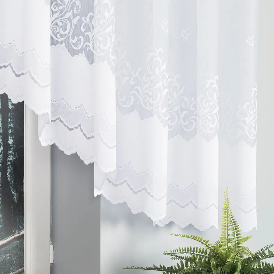 GENOWEFA Firanka żakardowa gotowa, szerokość 450 x wysokość 140cm, kolor 001 biały 023419