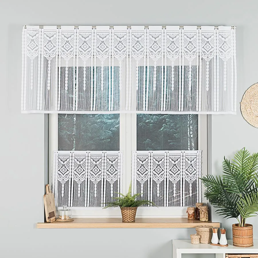 INARA Zazdrostka makramowa żakardowa gotowa, szerokość 60 x wysokość 50cm, kolor 001 biały 001470