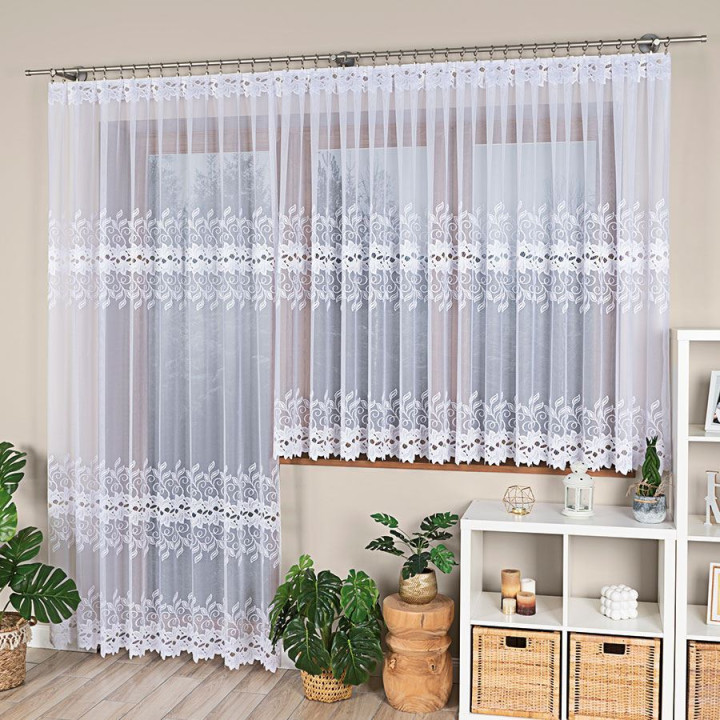 BASTIA Firanka żakardowa gotowa na prosto, szerokość 400 x wysokość 160cm,  kolor 001 biały 648107