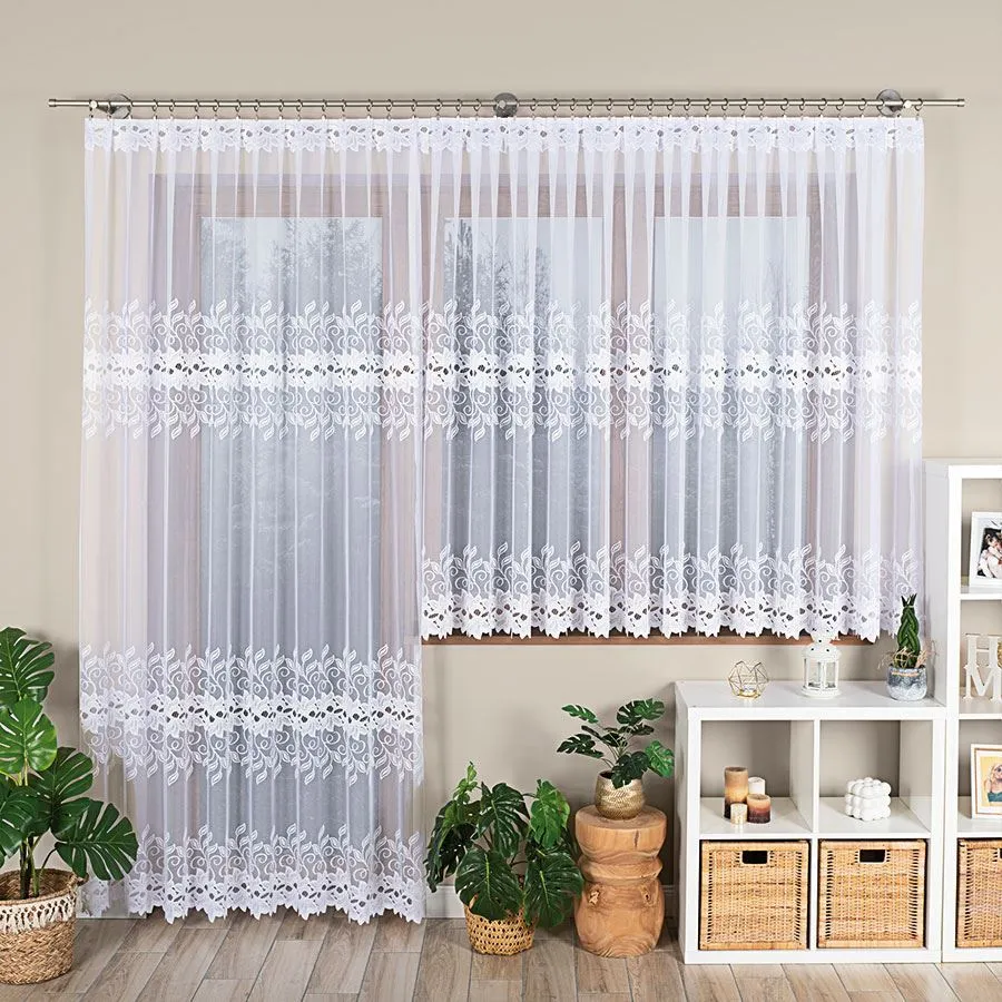 BASTIA Firanka żakardowa gotowa na prosto, szerokość 400 x wysokość 160cm, kolor 001 biały 648107