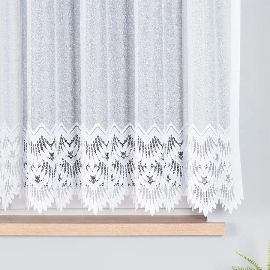 FELICJA Firanka żakardowa gotowa ze wzorem na samym dole na prosto, szerokość 300 x wysokość 160cm, kolor 001 biały 018989
