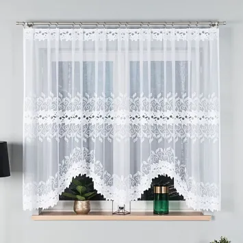 BASTIA - Firanka gotowa żakardowa z podcięciem na dole - 300x160 cm - kolor biały