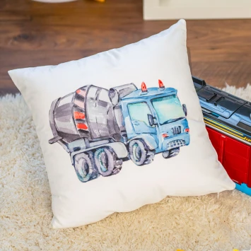 POJAZDY BETONIARA Poszewka dekoracyjna VELVET, 40x40cm, kolor 002 niebiesko-szary P00087 2