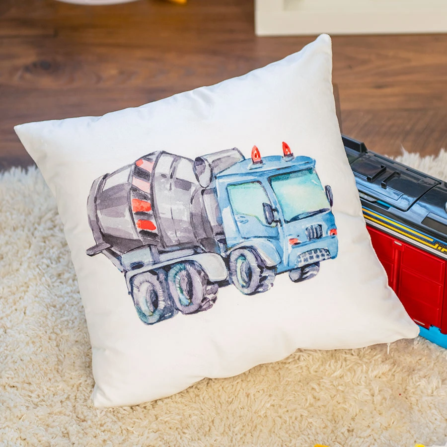 POJAZDY BETONIARA Poszewka dekoracyjna VELVET, 40x40cm, kolor 002 niebiesko-szary P00087