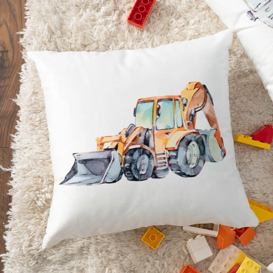 POJAZDY KOPARKA Poszewka dekoracyjna VELVET, 40x40cm, kolor 001 musztardowy P00087