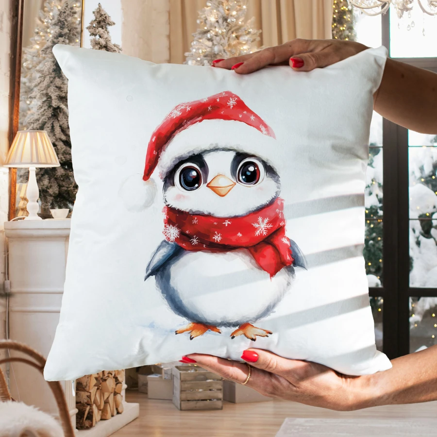 PINGWINEK, BAJKOWE ŚWIĘTA Poszewka dekoracyjna VELVET, 40x40cm, kolor 001 biały PBN360