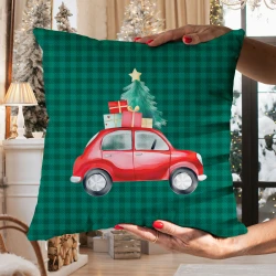 KRATA Z SAMOCHODEM, BAJKOWE ŚWIĘTA Poszewka dekoracyjna VELVET, 40x40cm, kolor 002 zielony PBN354