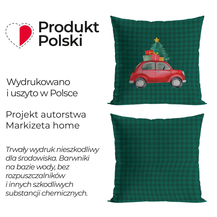 KRATA Z SAMOCHODEM, BAJKOWE ŚWIĘTA Poszewka dekoracyjna VELVET, 40x40cm, kolor 002 zielony PBN354