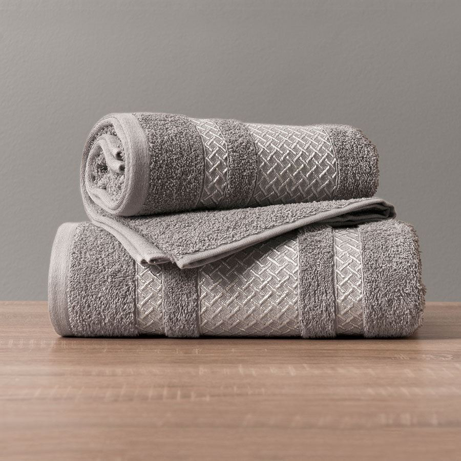 LIONEL Ręcznik, 70x140cm, kolor 006 ciemny szary ze srebrną bordiurą LIONEL