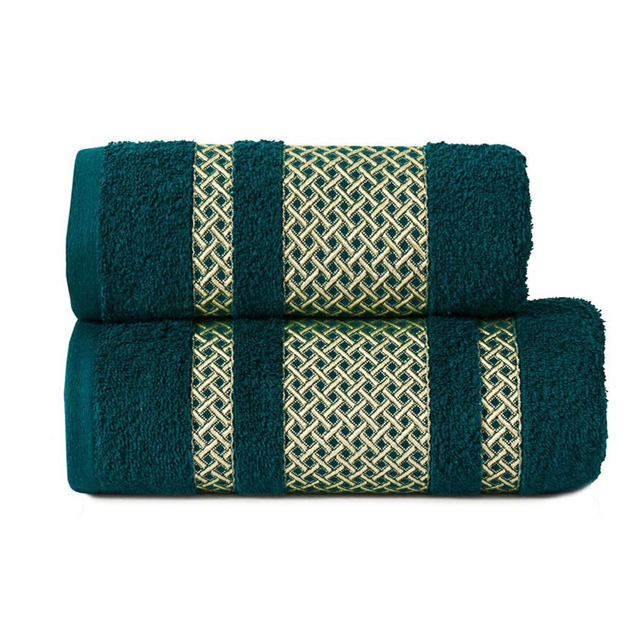 LIONEL Ręcznik, 70x140cm, kolor 001 ciemno turkusowypetrol ze złotą bordiurą LIONEL