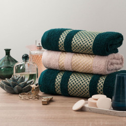 LIONEL Ręcznik, 70x140cm, kolor 001 ciemno turkusowypetrol ze złotą bordiurą LIONEL