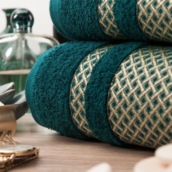 LIONEL Ręcznik, 70x140cm, kolor 001 ciemno turkusowypetrol ze złotą bordiurą LIONEL