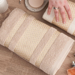 LIONEL Ręcznik, 50x90cm, kolor 790 beżowy ze złotą bordiurą LIONEL